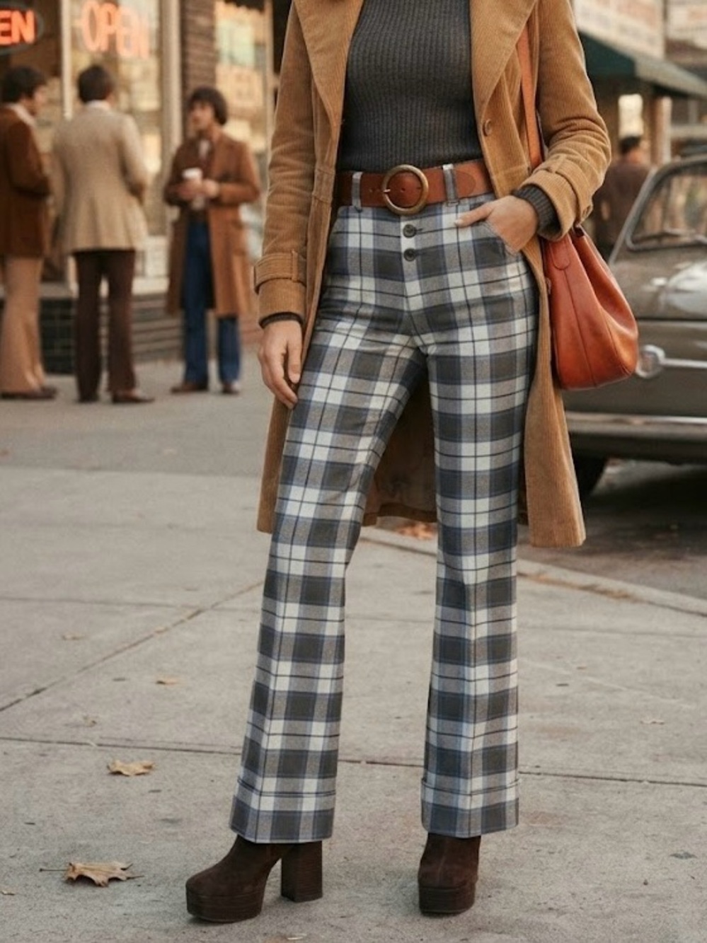 Vintage Day's Canaday's Apparel Plaid High-Waisted Trousers Wide Leg Flare 70’s